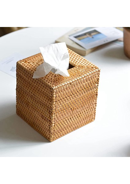 2x Kare Rattan Doku Kutusu Kapağı, El Dokuma Hasır Doku Tutucu, 5,7 x 5,7 x 5,7 Inç, Ahşap Rengi (Yurt Dışından)