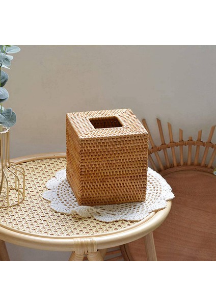 2x Kare Rattan Doku Kutusu Kapağı, El Dokuma Hasır Doku Tutucu, 5,7 x 5,7 x 5,7 Inç, Ahşap Rengi (Yurt Dışından)