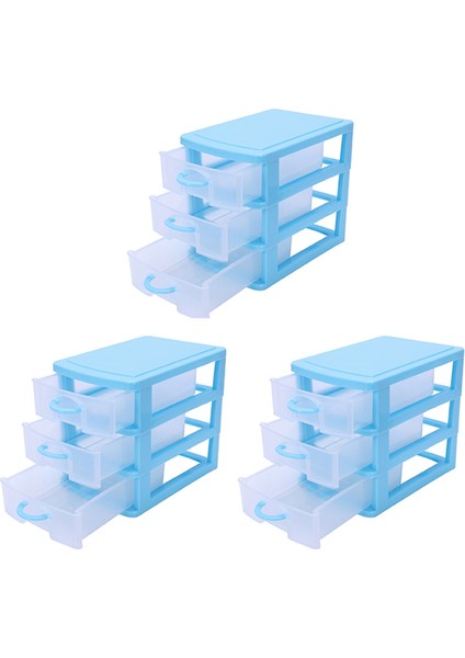 3x Mini Yarı Saydam Çekmece Tipi Plastik Saklama Kutusu (Mavi 3 Katlı) (Yurt Dışından)