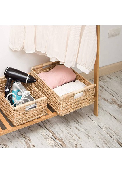 Banyo Düzenlemek Için 4x Küçük Hasır Sepetler, Depolama Için Sümbül Sepetleri, Ahşap Saplı Hasır Depolama Sepeti (Yurt Dışından)