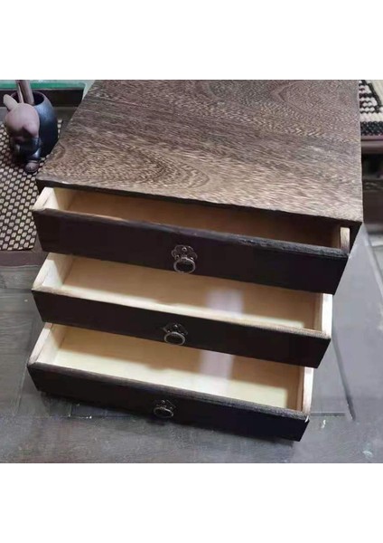Adet Katı Ahşap Depolama Masası Kutusu Retro Çekmece Tipi Masa Üstü Organiser Ofis Masaüstü Takı Kozmetik Düzenleyici A (Yurt Dışından)