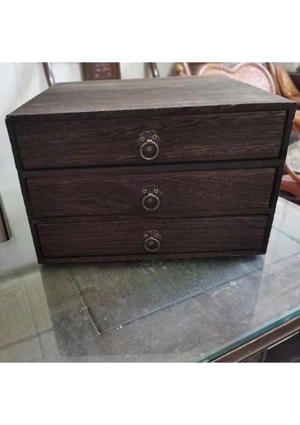 Adet Katı Ahşap Depolama Masası Kutusu Retro Çekmece Tipi Masa Üstü Organiser Ofis Masaüstü Takı Kozmetik Düzenleyici A (Yurt Dışından)