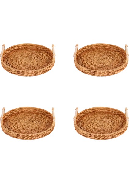 4x Rattan Depolama Tepsisi, Saplı Yuvarlak Sepet, Rattan Tepsi Hasır Sepet Ekmek Meyve Gıda Kahvaltı Ekranı L (Yurt Dışından)