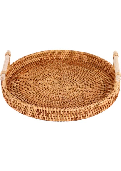 4x Rattan Depolama Tepsisi, Saplı Yuvarlak Sepet, Rattan Tepsi Hasır Sepet Ekmek Meyve Gıda Kahvaltı Ekranı L (Yurt Dışından) indirimleri