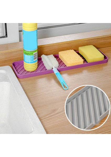 Silikon Düzenleyici Tepsi, Mutfak Lavabo Için Sabun ve Süngerlik, Banyo - Sabunluk Saklama Tepsisi (Koyu Gri), (Yurt Dışından)