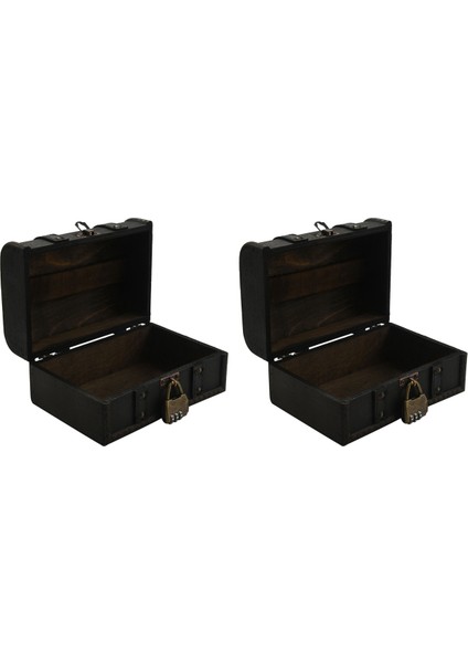2x Retro Hazine Sandığı Vintage Ahşap Saklama Kutusu Antika Tarzı Takı Organizatör Dolap Mücevher Kutusu Biblo Kutusu (Yurt Dışından)