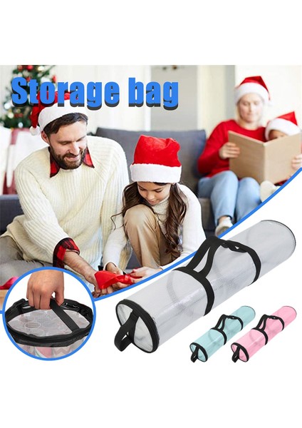 Noel Ambalaj Kağıdı Saklama Çantası Dayanıklı Yatak Altı Noel Hediye Paketi Organizatör Kolay Taşıma Kolları Şeffaf Pvc Çanta Mavi, (Yurt Dışından) modelleri