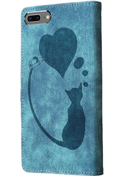 Apple iPhone 8 Için Kılıf Artı/7 Artı Flip Folio Cüzdan Kılıf Kabartmalı Sevimli Kedi (Yurt Dışından)