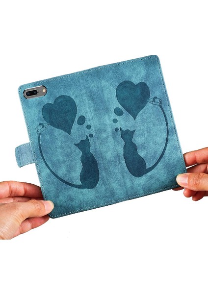 Apple iPhone 8 Için Kılıf Artı/7 Artı Flip Folio Cüzdan Kılıf Kabartmalı Sevimli Kedi (Yurt Dışından)