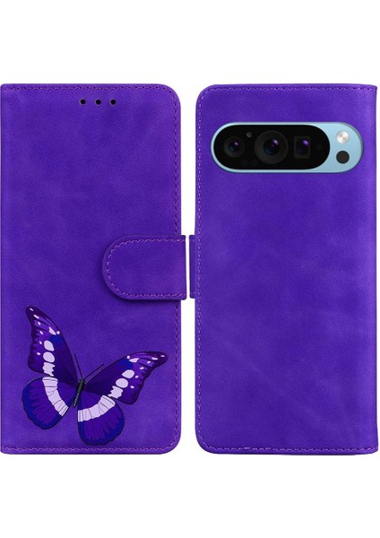 Google Piksel 9 Pro Kelebek Flip Folio Kapak Için Kılıf Renk Baskılı Kart (Yurt Dışından)