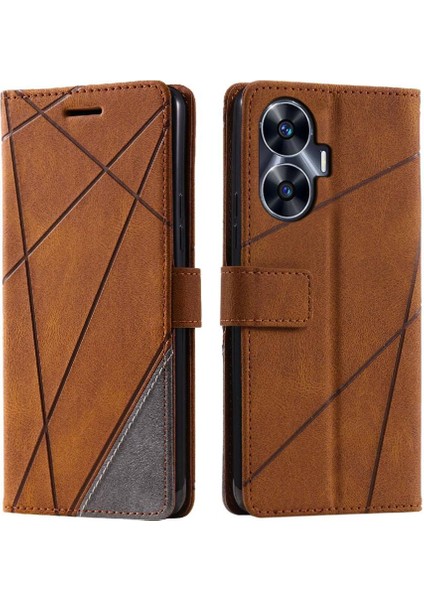 Realme C55 Manyetik Kart Tutucu Için Kickstand Pu Deri Darbeye Dayanıklı (Yurt Dışından)
