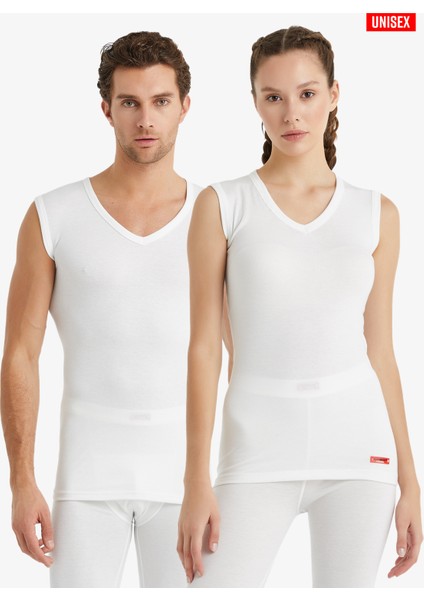 9243 UNİSEX BEYAZ V YAKA SIFIR KOL THERMAL