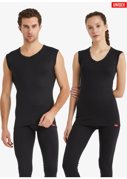 9243 UNİSEX SİYAH V YAKA SIFIR KOL THERMAL