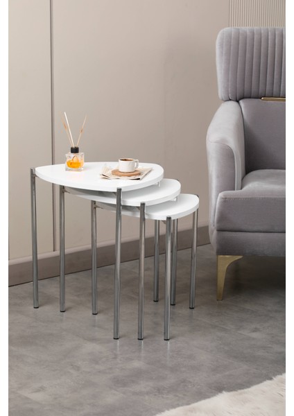 Krom Jasmin Zigon Sehpa 3'lü