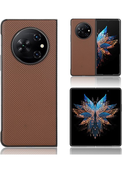 Tecno Phantom V Fold Karbon Fiber Doku Kılıf Pu Deri Kaplamalı Pc Darbeye Dayanıklı Telefon Kapağı (Yurt Dışından)