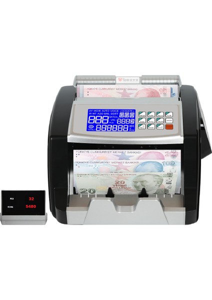 GB8500 Şarjlı Karışık Para Sayma Makinesi ve Sahte Yakalama - TL-Euro-Usd - Türkçe Sesli Uyarı + Müşteri Ekranı