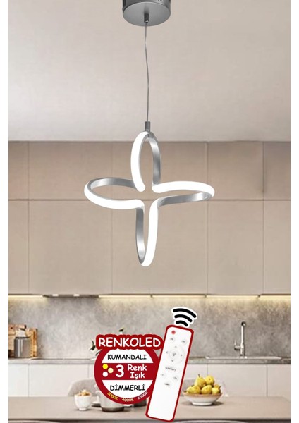 Kumandalı 3 Renk Işıklı Modern Sarkıt LED Avize Gümüş Kasa Antre, Hol, Oda