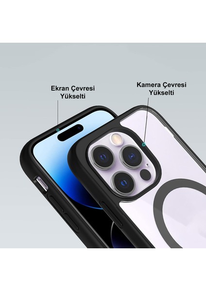 Apple iPhone 16 Promax Kapak ile Uyumlu Magsafe Wireless Şarj Özellikli Tam Koruma Sert Kılıf - Siyah