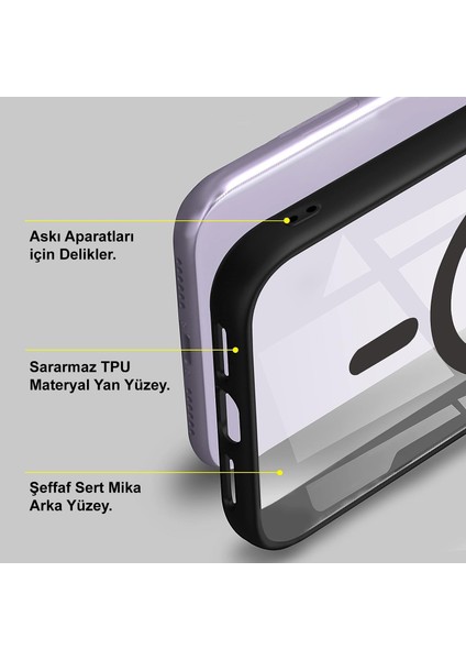 Apple iPhone 16 Promax Kapak ile Uyumlu Magsafe Wireless Şarj Özellikli Tam Koruma Sert Kılıf - Siyah
