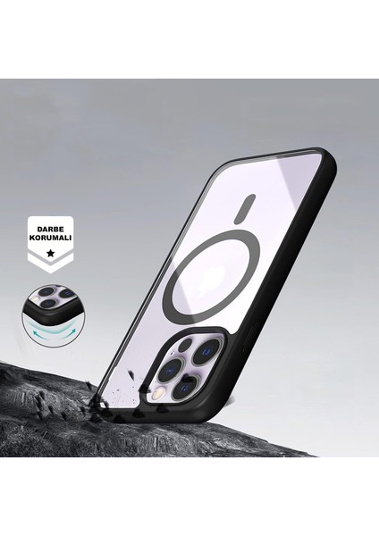 Apple iPhone 16 Promax Kapak ile Uyumlu Magsafe Wireless Şarj Özellikli Tam Koruma Sert Kılıf - Siyah