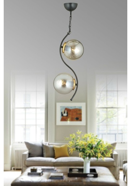 Ikili Modern Glop Camlı Kıvrım Model Siyah Sarkıt Avize fiyatları