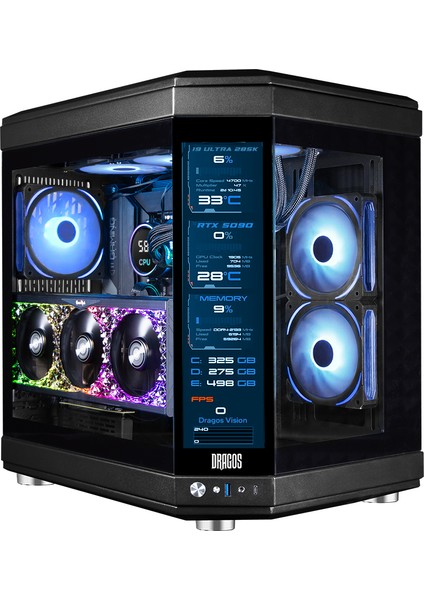 North Evo Vision LCD Ekran 7x ARGB Fan Type C ATX Mid Tower Panoramik Temperli Cam Gaming Kasa Siyah