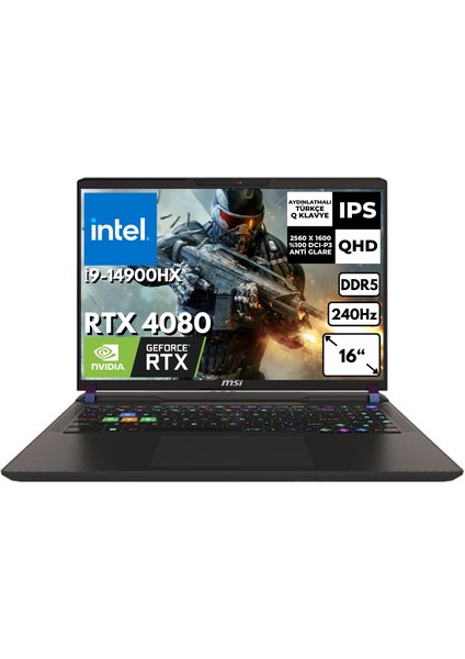 Msı Vector 16 Hx I9-14900HX 64-Gbddr5 1 Tbssd RTX4080 Qhd+ 240Hz 16" Windows 11 Pro A14VHG-497XTR BT78