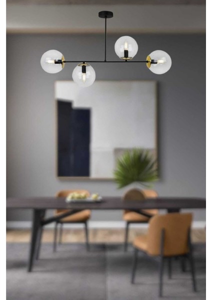 Stella 4'lü Siyah/gold Modern Avize ( Şeffaf Camlı)