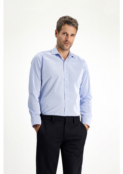 Uzun Kol Slim Fit Dar Kesim Non Iron Klasik Desenli Pamuklu Gömlek