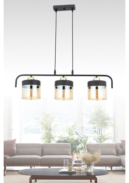 Fırat 3 Lü Modern Sıralı (Siyah Gold) Bal Camlı Yemek Masası Üstü Salon Mutfak Avize fiyatları
