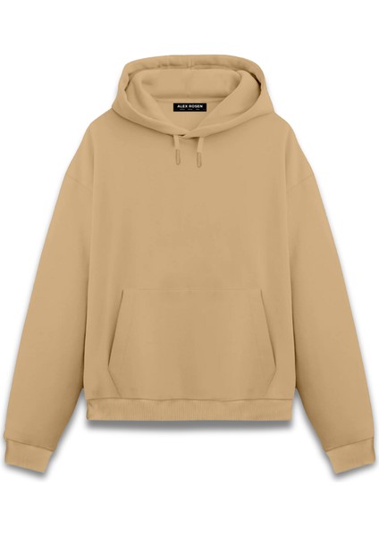 Kahvrengi Unisex Oversize Fit Pamuklu Kapüşonlu Sweatshirt