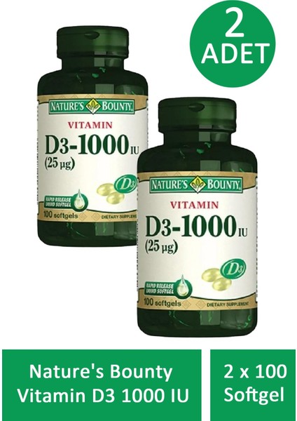 Vitamin D3 1000 IU 100 Softgel 2 Adet