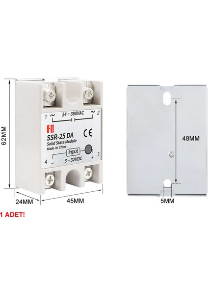 SSR-25DA Ssr Röle Ac Çıkış Dc Tetik 25A Ac 24-380V Tek Fazlı Solid State Röle Elektronik Anahtar Termostat Resiztans Motor Lamba Makine