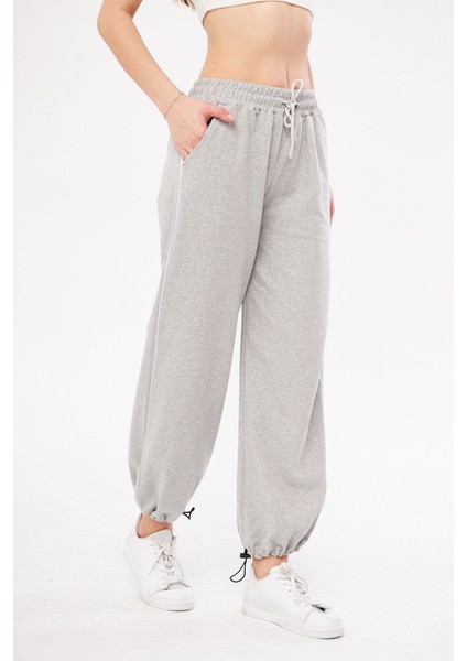 Harajuku Zip Detail Gray Tracksuit Oversize Eşofman Altı