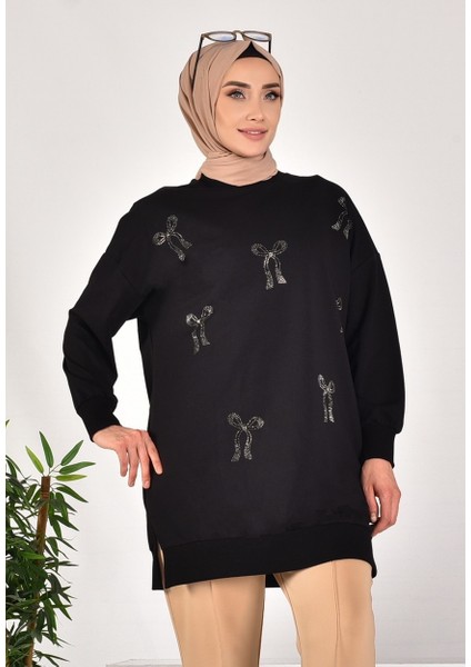10593 Puane Iki Iplik Kumaş Taş Baskılı Sweatshirt modelleri