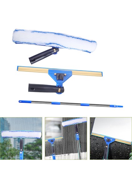 Mavi Stil Cam Temizleme Kazıyıcı Uzatılabilir Silecek Pencere Temizleyici Duş Kapısı Seti Zemin Temizleyiciler Mikrofiber Fırça Kutup Kiti (Yurt Dışından)