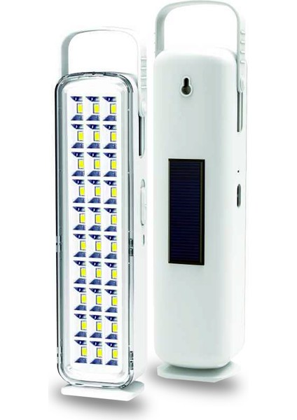 30 Ledli Solar Işıldak, 6500 Kelvin Beyaz Işık, Şarj Edilebilir 2000mAh Batarya, Taşınabilir ve Asılabilir Kampçı Lambası - 206489