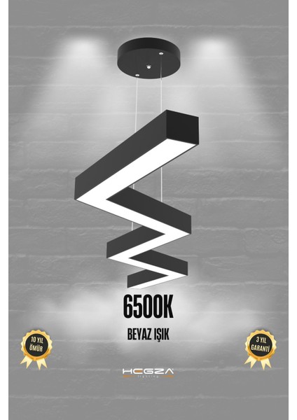 Zigzag ( Siyah Kasa, Beyaz Işık ) Ledli Modern LED Avize, Salon, Mutfak, Oturma Yatak Odası, Sarkıt
