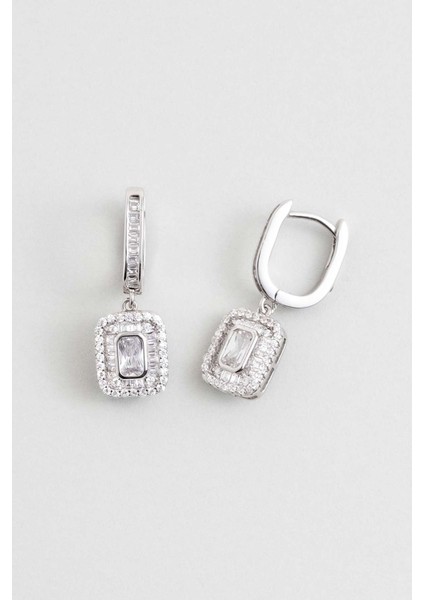 Baget Işıltısı 18 Ayar Beyaz Altın Kaplama Gümüş Küpe