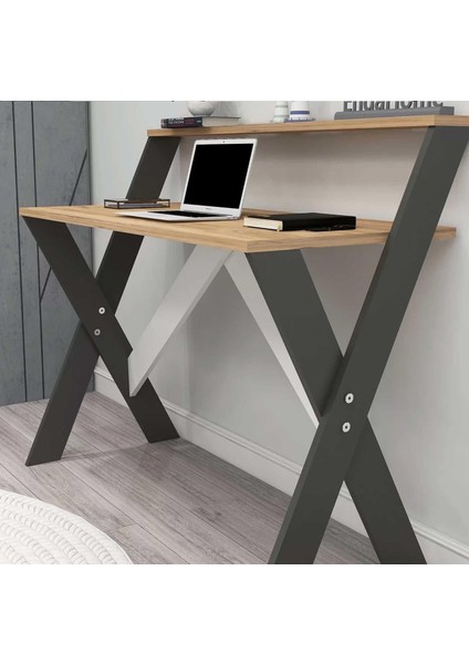 Home Enda x Ayaklı Raflı Ders Çalışma Masası 50X90 cm Antrasit - Çam