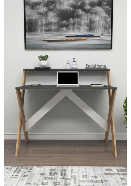 Home Enda x Ayaklı Raflı Ders Çalışma Masası 50X90 cm Antrasit - Çam