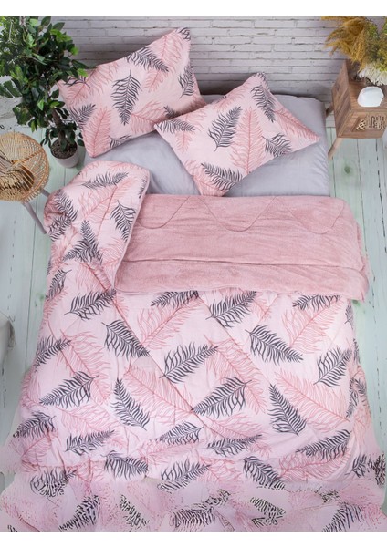 Çift Kişilik Welsof Palm Desenli Gri/antrasit Yorgan Seti Battaniye - Yorgan ve Çarşaf Takımı