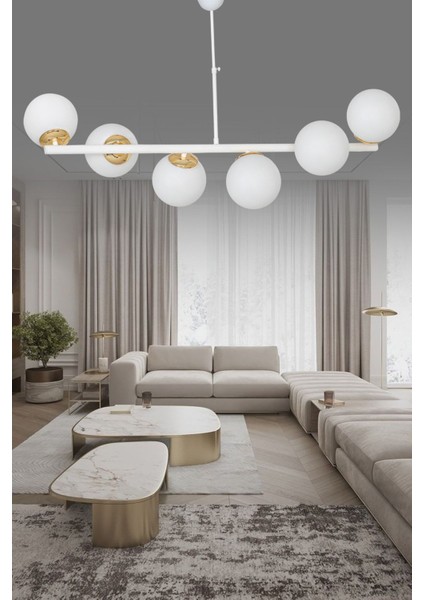 Altina 6'li Beyaz Modern Lüks Avize
