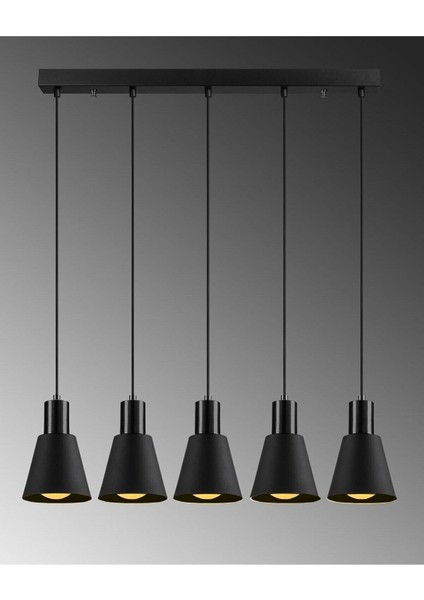 Trend Özel Tasarım Salon - Mutfak - Cafe Modern Metal Siyah 5 Li Sıralı Sarkıt Avize
