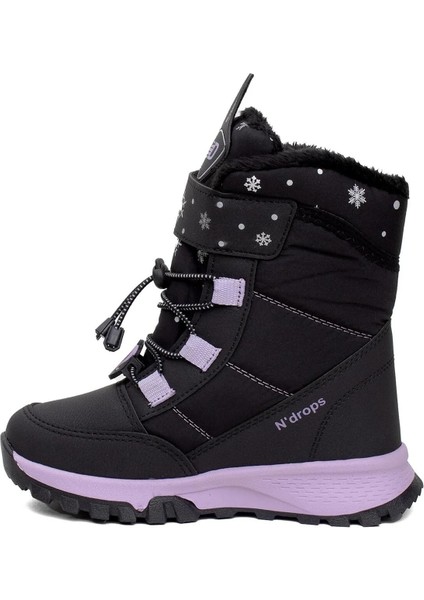 014-24 Deri Kürklü Paraşüt Kumaş Kız Çocuk Bot Siyah Lila modelleri