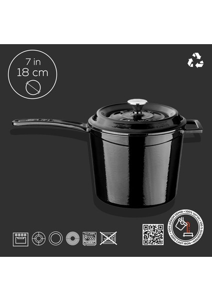 Döküm Yuvarlak Sos Tenceresi. Döküm Demir Yekpare Saplı Trendy Serisi Çap(Ø18 Cm. modelleri