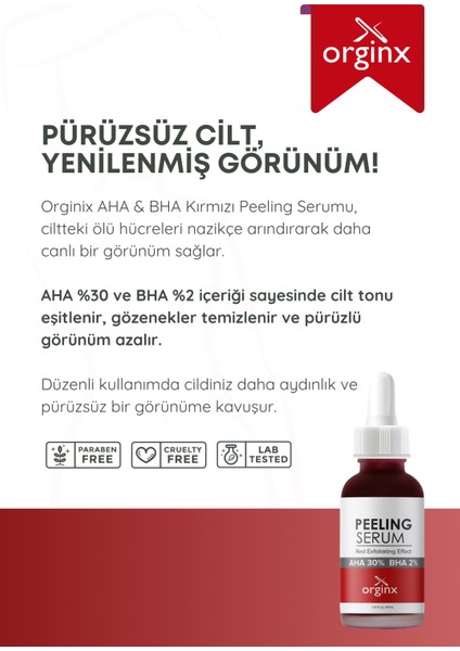 Canlandırıcı & Cilt Tonu Eşitleyici Yüz Kırmızı Peeling Serum 30 ml (Aha 10% + Bha 2%)