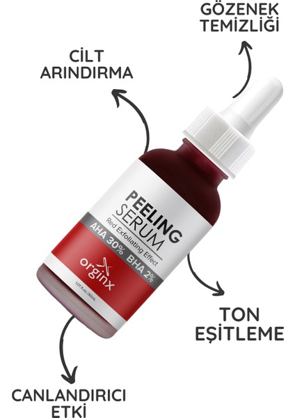 Canlandırıcı & Cilt Tonu Eşitleyici Yüz Kırmızı Peeling Serum 30 ml (Aha 10% + Bha 2%)