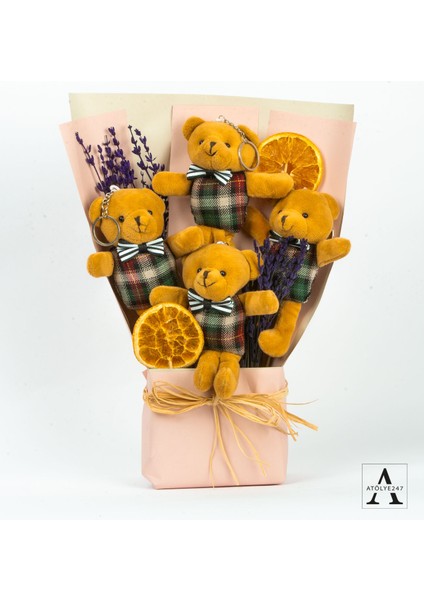 ATÖLYE247 Pembe Ekose Kıyafetli Ayıcık Buketi fiyatları