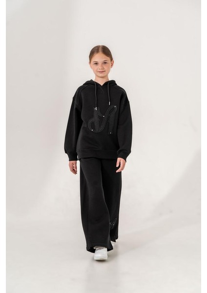 Kız Çocuk Nakışlı Kapüşonlu Üç İplik Eşofman Takımı G4710 fiyatları